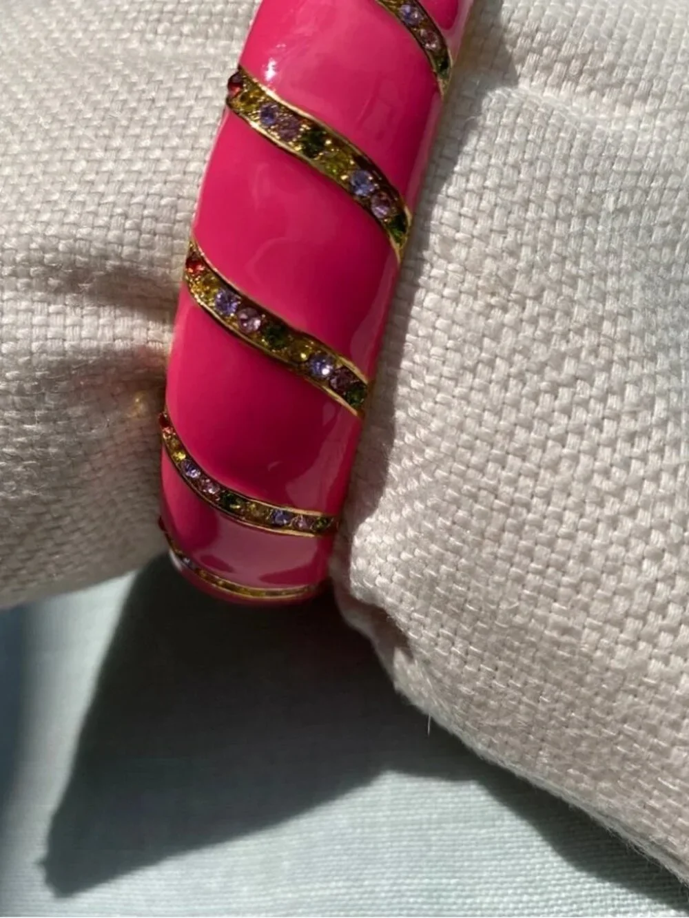 Kate Spade pink enamel rainbow crystal Lollie bangle bracelet - Picture 6 of 9